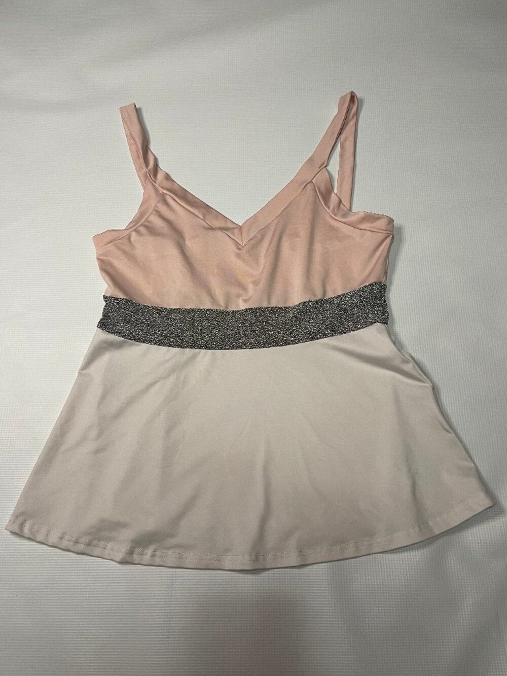Shein Pink & White Colorblock Spaghetti Strap Party Tank with Silver Glitter Ban